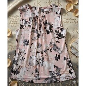 Calvin Klein Floral Sleeveless Top Women L Pink/Black/ White Career Office Chic